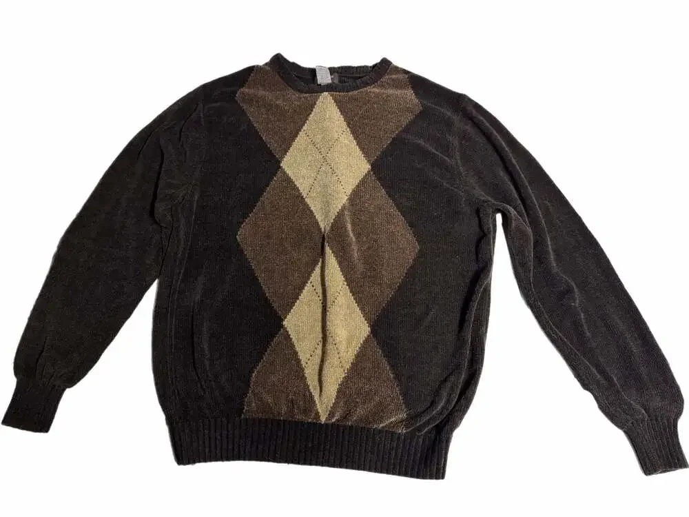 Vintage Y2K Dockers Argyle Plush Knit Sweater Men’s XL Brown Black Tan